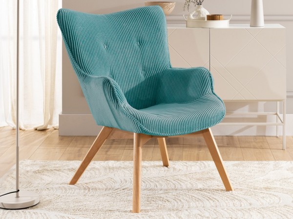 Sessel MONJA, Bezug: Velour-Stoff in Breitcord-Optik petrol LIN75
