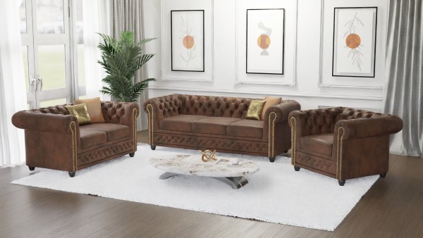 CHESTERFIELD 3+2+1 Garnitur | Sessel, 2 & 3-Sitzer Couch | Sofa-Garnitur | Couch YORK CHESTERFIELD