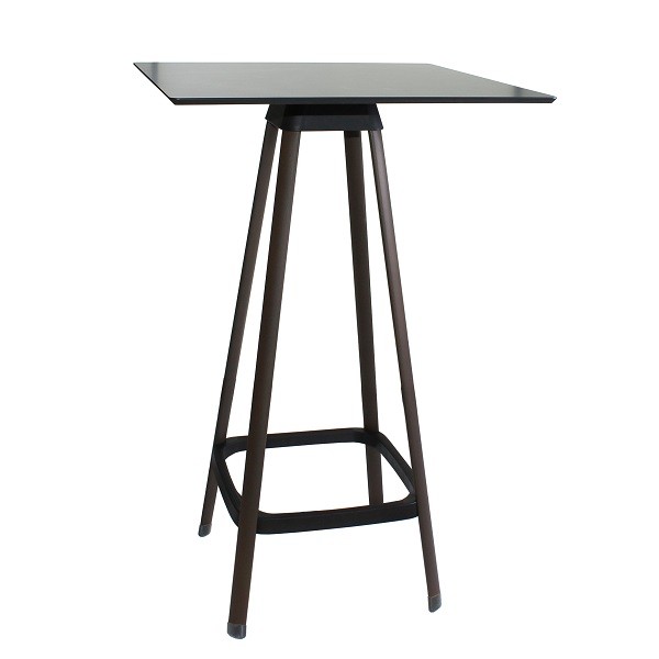 Designer Stehtisch SAPA, Beine Corten, Tischplatte HPL schwarz 12 mm stark 69x69 cm 