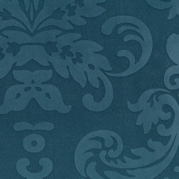 Mikrofaser Polsterstoff | Möbelstoff BD57-Azurblau mit barocken floralen Ornamenten