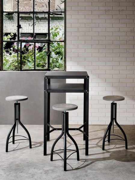 Indoor Tresentisch Bartisch HOPE im Industriedesign mit Hocker SPIN
