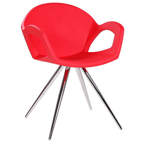 Designer-Sessel | Armlehnstuhl | moderner Sessel mit roter Kunststoff Sitzschale zum Sonderpreis