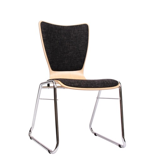 Konferenzstuhl stapelbar | Holzschalenstuhl COMBISIT C30 mit Sitz- und Rückenpolster, Uni-Stoff dunkelgrau