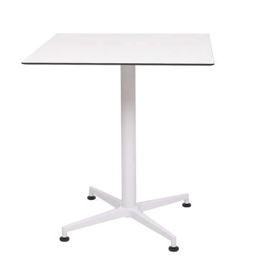 Tisch VISION Gestell weiß mit einer HPL-Kompakt-Tischplatte weiß mit schwarzem Rand, 69 x 69 cm (TPHPL10-6969-we)