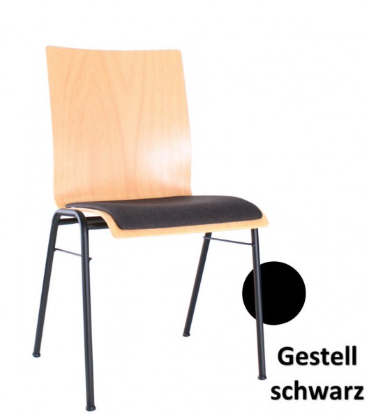 Stapelstuhl mit schwarzem Gestell | Stapelstühle in Objekt-Qualität, Gestell schwarz, Sitz gepolstert Uni-Stoff dunkelgrau