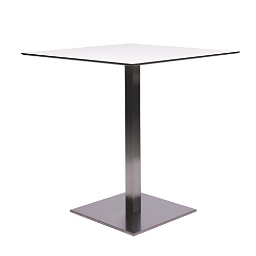 Tisch MANILA Edelstahl mit HPL-Kompakt-Tischplatte 10 mm stark, 69 x 69, weiß mit schwarzen Rand